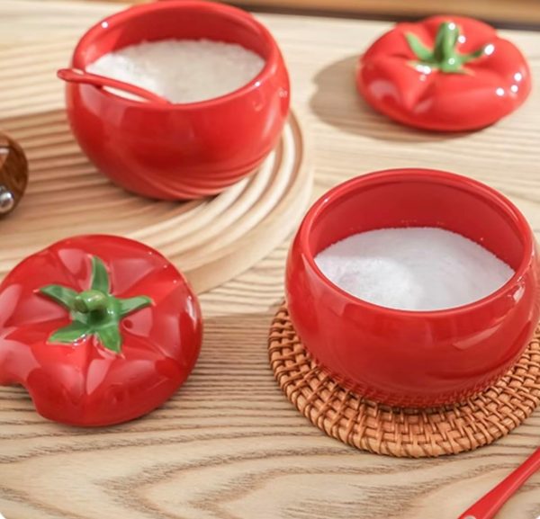Sugar Jar, Tomato Ceramic Spice Jar, Storage Jar