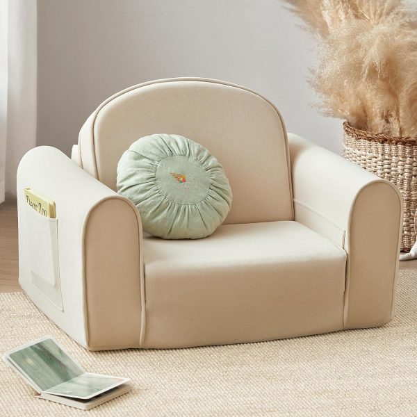 Foldable Kids Couch with Soft Thick Cushion and Pocket