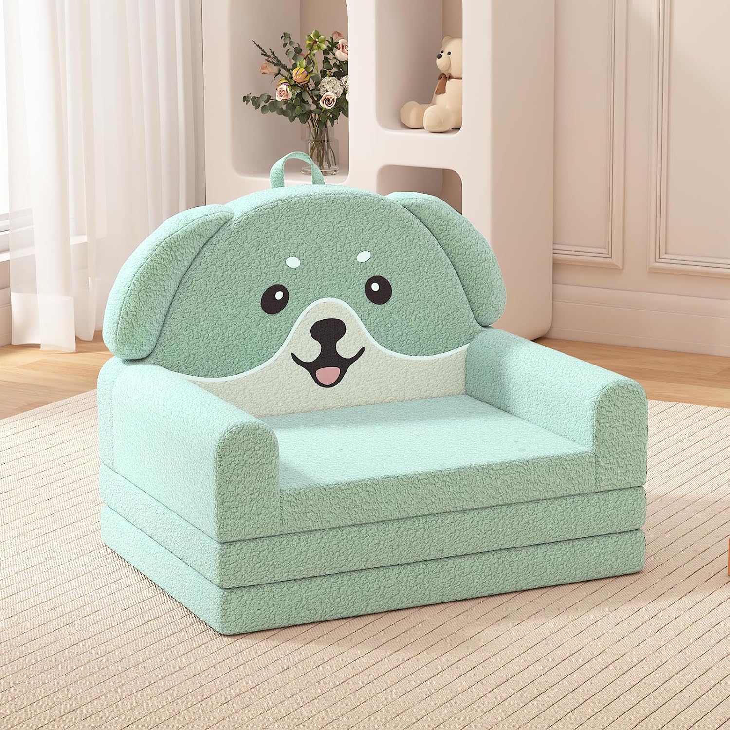 Foldable Kids Couch with Convertible Lounger Design