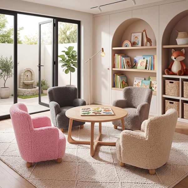 Comfy Toddler Sofa Chair with Wooden Frame and Soft Fabric